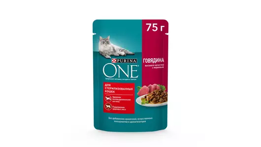 Влажный корм для кошек Purina ONE Sterilised для стерилизованных, в соусе с говядиной и морковью, 75&nbsp;г