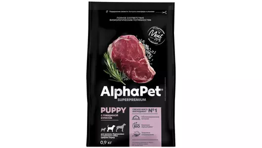 ALPHAPET Puppy Корм сух.говядина с рисом д/щенков,беременных и кормящих собак средн.пор.900г
