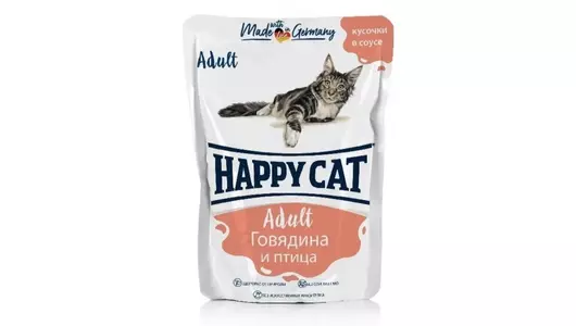Влажный корм Happy Cat для любых кошек с говядиной и птицей в соусе 85гр