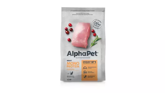 ALPHAPET MONOPROTEIN Adult Корм сух.индейка д/кошек 1,5кг