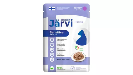 Влажный корм Jarvi Holistic для кошек с чувствительным пищеварением (кусочки в соусе) с индейкой, 85 г