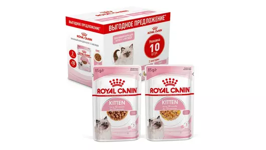 Мультипак ROYAL CANIN паучи Kitten 5шт в желе, и 5шт в соусе, для любых котят (850гр)