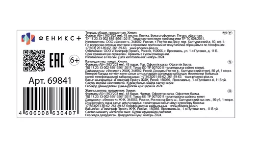 Тетрадь общая Феникс+ предметная Селфи Химия A5 48 листов в клетку на скрепке Тетрадь общая Феникс+ предметная Селфи Химия A5 48 листов в клетку на скрепке
