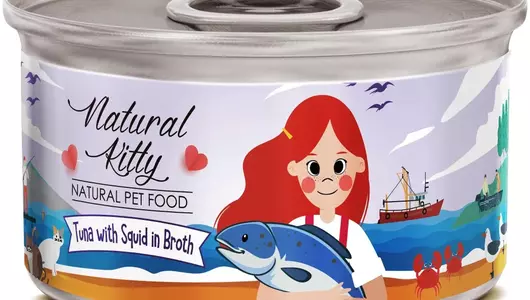 Влажный корм для любых кошек Pettric Natural Kitty, тунец с кальмаром в бульоне, 80гр