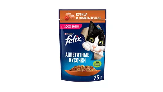 Влажный корм Felix Аппетитные кусочки для взрослых кошек, с курицей и томатами в желе 75&nbsp;г