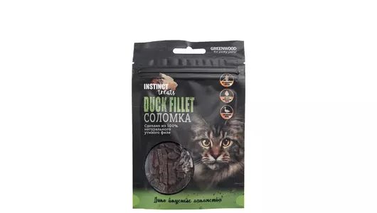 GREENWOOD INSTINCT TREATS Лакомство для кошек «Утиное филе», соломка, 50гр