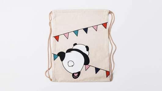 Сумка большая "Панда на флажках" беж шнур Сумка большая "Панда на флажках" беж шнур