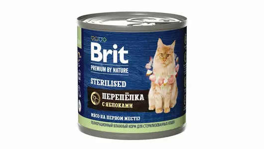 BRIT 200гр Корм для стерилизованных кошек Premium с мясом перепёлки и яблоками
