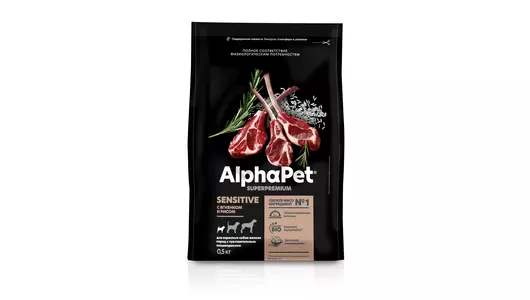 ALPHAPET Adult Sensitive Корм сух.ягненок с рисом д/собак мелких пород с чувств.пищевар.500г