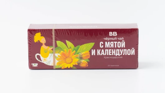 Чай черный с мятой и календулой в пакетиках Чай черный с мятой и календулой в пакетиках