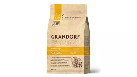 GRANDORF Adult Sterilised 4Meat&Probiotic Корм сух.4вида мяса с пробиотиками д/стерил.кошек 400г