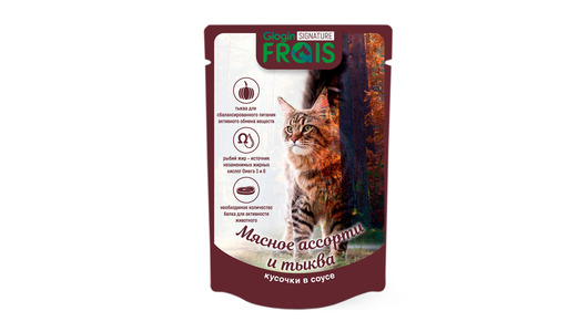 Влажный корм Frais Signature для взрослых кошек мясное ассорти с тыквой в нежном соусе, 80 г