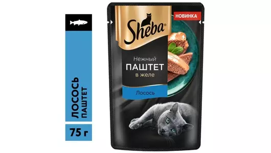 Влажный корм Sheba для любых кошек, нежный паштет в желе, с лососем 75&nbsp;гр