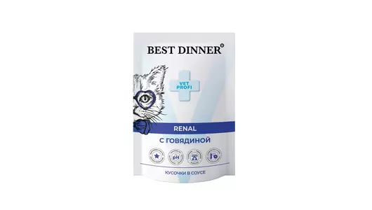 Корм влажный для кошек Best Dinner для профилактики заболевания почек с Говядиной в соусе 85 г