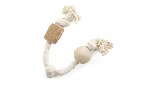 COFFEE WOOD Игрушка для собак "Кофейный бочонок и шарик на верёвке", S (Вьетнам)