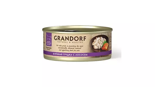 GRANDORF Корм влаж.куриная грудка с лососем д/кошек конс.70г
