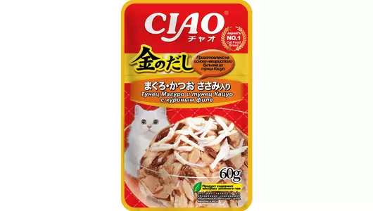 Влажный корм для кошек Inaba Kinnodashi с тунцом Кацуо и Магуро, с куриным филе, 60г