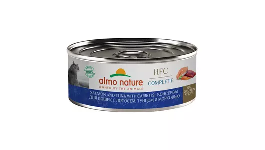 Almo Nature консервы Консервы для кош с лососем, тунц и морк(HFC - Complete -  Salmon and Tuna with Carrots), 100г
