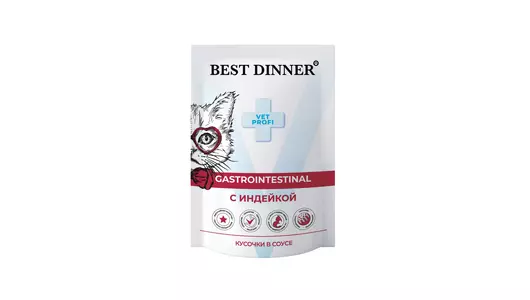 Корм влажный для кошек Best Dinner для профилактики заболевания ЖКТ с Индейкой в соусе 85 г