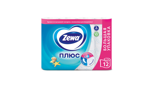 Бумага туалетная Zewa плюс океаническая свежесть 2-слойная 12 рулонов