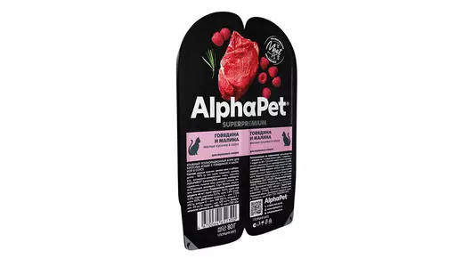 ALPHAPET Adult Корм влаж.говядина,малина д/кошек лам.80г