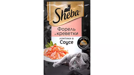 SHEBA 75гр Корм для кошек ломтики в соусе Форель и Креветки (пауч)