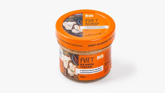 Риет из икры трески с камчатским крабом и вялеными томатами, 100 г Риет из икры трески с камчатским крабом и вялеными томатами, 100 г