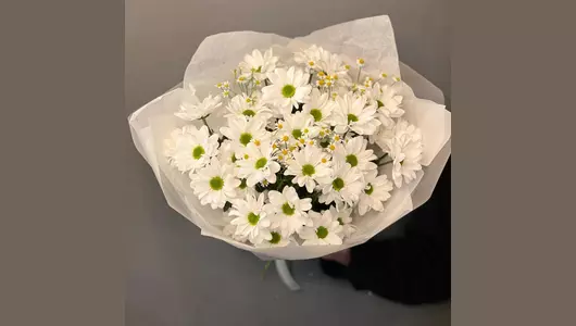 Красивый нежный букет из&nbsp;хризантемы ромашки «Воспоминание» FMART by flowwow
