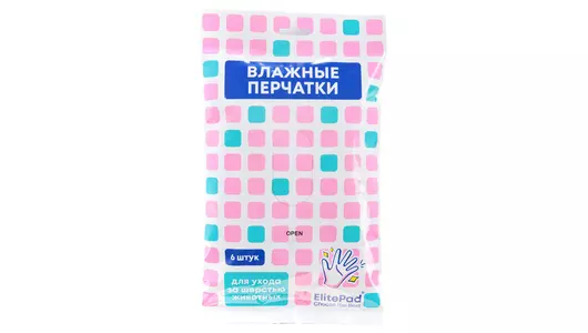 ELITEPAD Влажные салфетки - перчатки для ухода за животными, 6шт