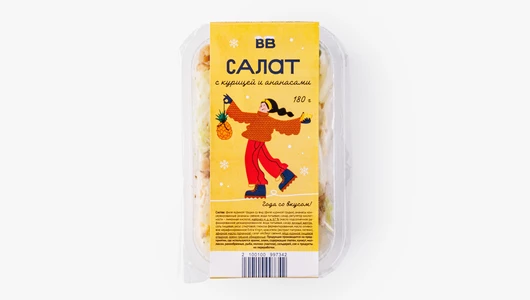 Салат с курицей и ананасами, 180 г
