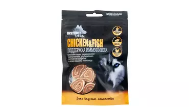 Изображение товара GREENWOOD INSTINCT TREATS Лакомство для собак Курица и рыба 80гр Поддержка иммунитета