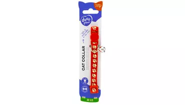 Изображение товара Нейлоновый ошейник для кошек Белые лапки 20-30 см красный