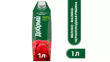 Изображение товара Нектар Добрый Яблоко-малина-рябина 1 л без добавок натуральный вкус