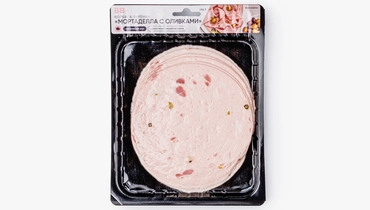 Изображение товара Колбаса вареная Мортаделла с оливками нарезка