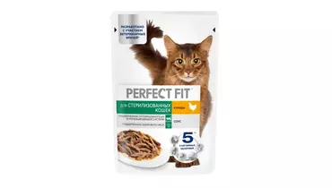 Изображение товара Корм влажный для стерилизованных кошек Perfect Fit с курицей 75&nbsp;г