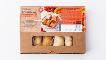 Блинчики с клубникой и персиком, зам.