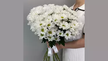 Букет из&nbsp;белой кустовой хризантемы под&nbsp;ленту FMART by flowwow