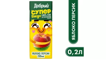 Изображение товара Сок Добрый Active kid Яблоко-Персик 200 мл без добавок для детей от 11 месяцев