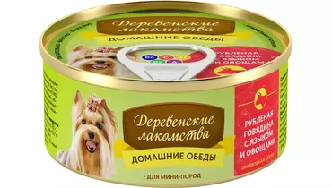 Изображение товара ДЕРЕВЕНСКИЕ ЛАКОМСТВА Корм влаж.рубленая говядина с языком и овощами д/собак мини пород конс.100г