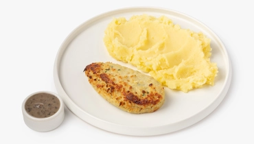 Котлета щучья с&nbsp;картофельным пюре и&nbsp;сливочно-грибным соусом