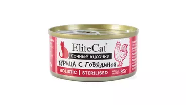 Изображение товара ELITECAT Дополнительное питание для кошек сочные кусочки Курица с говядиной 85гр