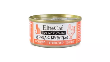 Изображение товара ELITECAT Дополнительное питание для кошек сочные кусочки Курица с креветкой 85г