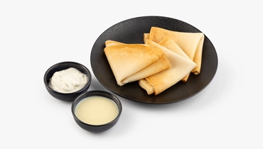 Изображение товара Блины со сметаной и сгущённым молоком 3 шт вкусный десерт