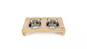 Изображение товара Миски для кошек металлические на деревянной подставке 2 шт 240 мл