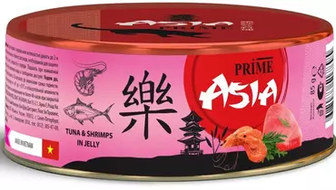 Изображение товара Влажный корм PRIME ASIA для кошек тунец с креветками в желе 85 г