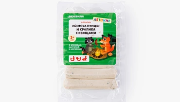Изображение товара Детские сосиски из мяса птицы и кролика с овощами для детей от 3 лет