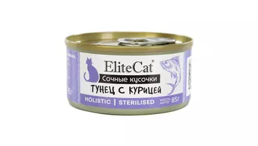 Изображение товара ELITECAT Дополнительное питание для кошек сочные кусочки "Тунец с курицей", 85гр
