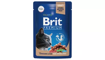 Изображение товара Влажный корм для стерилизованных кошек с куриной печенью 85г BRIT Premium