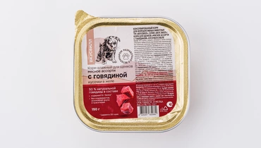 Корм влажный для щенков "Мясное ассорти с говядиной" кусочки в желе, 150 гр