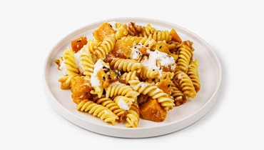 Паста с запеченной тыквой, сырным кремом и соусом терияки Паста с запеченной тыквой, сырным кремом и соусом терияки